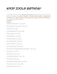 Kpop Idols Birthday