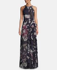 Betsy Adam Pleated Floral Print Gown Reviews Dresses Women Macy S Floral Print Chiffon Maxi Dress Floral Print Gowns Printed Gowns