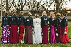 Bride And Bridesmaid Leather Jackets Mrs Leather Jacket Girls Denim Denim Jacket Trend Wedding Bridesmaid Flowers