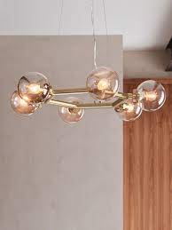 Santiso 6 Light Pendant In Brushed Brass Amber Pendant Lighting Eclectic Dining Room Light
