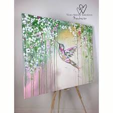 Pretty In Pinks And Greens Original Hummingbird Painting By Toni Lane 120x100 Sold Hummingbird Painting Painting Prints