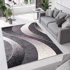 Rugs Living Room Bedroom Modern Dark Grey Waves Contemporary Pattern Durable Carpet Dream Collecti Modern Grey Living Room Rugs In Living Room Living Room Grey