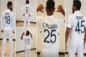 The name and cricket jersey number of each player's shirts started to be seen. Pictures Say It All Virat Kohli Rohit Sharma Rishabh Pant Mohammad Shami Flaunt New Test Jerseys Share Photos On Instagram Newsx
