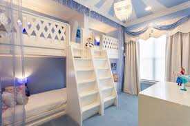 Bedroom With Light Indigo Wall White Bunk Bed White Curtain With Blue Accent White Cabinet Home Decor Interior Design School Luxurious Bedrooms