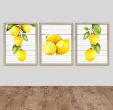 Watercolor Lemon Wall Art Kitchen Lemon Prints Or Canvas Etsy Lemon Artwork Lemon Kitchen Decor Lemon Kitchen