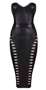 Makayla Black Bandage Dress With Images Leatherette Dress Bandage Dress Black Fashion