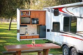 Discover options for lightweight models to larger bunkhouse and couple models if you are in the market for a travel trailer with an outdoor kitchen, we've rounded up some of the top floorplans and favorite tow sizes. Take It Outside With An Outdoor Kitchen Trailer Life