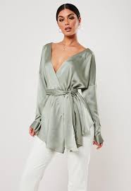 Going Out Tops Party Tops Evening Tops Missguided Inc new womens tank top leopard print rhinestones xl #inc #tank. green oversized satin plunge tie waist blouse