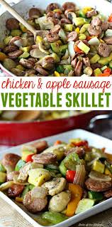 Slice granny smith apple and sausages by amylu apple & gouda cheese chicken sausage into small pieces, and sauté together with brown sugar until apple pieces are soft. Chicken And Apple Sausage Vegetable Skillet Belle Of The Kitchen