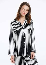 Black And White Striped Silk Pajamas Striped Pajama Silk Womens Monogram Gift For Her In 2020 Stripes Fashion Women Soft Pajamas