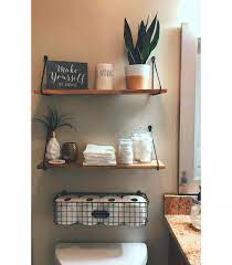 Wood Wall Shelf With Hanging Wire Natural Black Threshold Bathroom Shelf Decor Restroom Decor Small Bathroom Decor