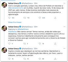 As cidades da região metropolitana de curitiba pretendem seguir a decisão da capital e adotar restrições mais rigorosas das atividades … Curitiba Entra Em Bandeira Vermelha E Prefeito Decreta Lockdown Poder360