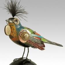 Randomly Stumbled On This Totally Love Song Bird With Plume On Large Bocce Ball Steampunk By Mullanium 394 94 Steampunk Bird Steampunk Art Assemblage Art