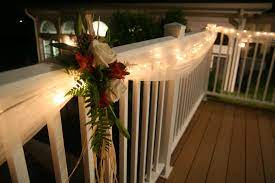 Tulle Draped W White Christmas Lights To Highlight The Porch For An Evening Wedd Home Wedding Decorations Tulle Wedding Decorations Wedding Shower Decorations