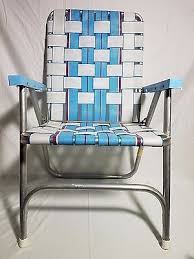 Vintage Aluminum Webbed Folding Chair Beach Lawn Patio Blue White Chair Retro Chair Green Chair