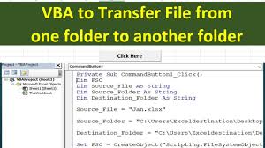 Vba To Copy File From One Folder To Another Folder Excel Vba Tutorial Youtube