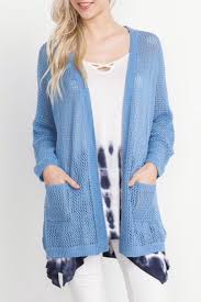 Open Weave Cardigan With Front Pockets And Dolman Sleeves