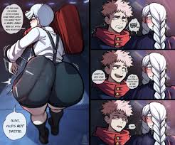 blackwhiplash, itadori yuuji, mei mei (jujutsu kaisen), ui ui (jujutsu  kaisen), jujutsu kaisen, highres, source request, 1girl, 2boys, age  difference, ass, ass smack, blush, brother and sister, comic, drooling,  english text, hair