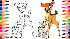 He is a deer living in a forest and his best friends include thumper who is a rabbit and flower who is a skunk! How To Draw And Colour Bambi And Thumper Colouring Pages For Kids Youtube