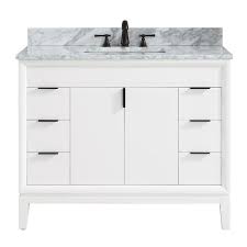 Match the vanity with the coordinating mirror and vanity details • cabinet color: Avanity Emma 43 In White With Sink Marble Top Vanity Rona