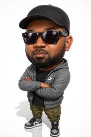 Prompt: Con la foto adjunta crear un personaje de caricatura 3D con un  estilo realista, cabeza grande, usando gorra hacia atrás, gafas de sol  modernas con lentes azules, camisa negra acdc, chaqueta