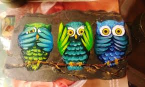 See No Evil Hear No Evil Speak No Evil Meaning Tattoo See No Evil Hear No Evil Speak No Evil Owls Painting On Slate By Lani Walling With Images Owl Painting Owl Collection Evil Tattoos