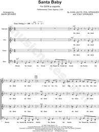 Eartha Kitt Santa Baby Satb Choir A Cappella Choral Sheet Music In F Major Download Print Choral Sheet Music A Cappella Sheet Music