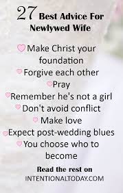 From their first days as husband and spouse through their brilliant years, wedded couples have the marvelous assignment of seeing to god's steadfast love for each other, their youngsters, and society. 27 Best Tips And Advice For Newlywed Wives Advice For Newlyweds Marriage Advice Quotes Best Marriage Advice