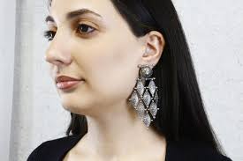 Long Dangle Drop Stud Sterling Silver Chandelier Earrings, Unique  Mismatched Bohemian Vintage Aesthetic Earrings, Armenian Jewelry