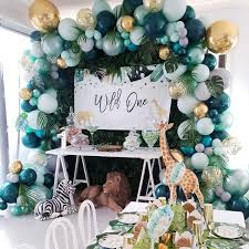 What a cute theme for a baby boy's shower. Amazon Com Jungle Safari Theme Baby Shower Decorations Boy Balloon Garland Arch Kit Tropical Leaves Decoration Colorful Balloons Balloon Strip Green Animal Theme Birthday Party Decorations Boys Girls Party 167pcs Toys Games