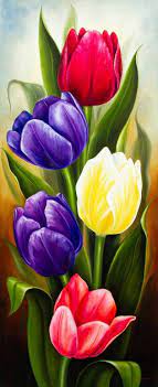 Five Tulips Yellow Flowers Painting Acrylic Painting Flowers Flower Painting Canvas