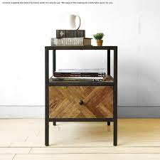 現在欠品中 次回入荷予定は7月上旬頃です ニレ材 古材 矢羽柄 ヘリングボーン柄 スチール ビンテージ アンティーク レトロ サイドチェスト ナイト テーブル サイドテーブル joystyle interior サイドテーブル ナイトテーブル リビング サイドテーブル