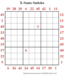 X Sums Sudoku Puzzle Fun With Sudoku 252 Sudoku Puzzles Sudoku Sum