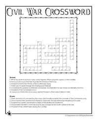 Civil War For Kids Civil War Crossword Puzzle Answer Key Classroom Jr Civil War Lessons Civil War Activities Civil War Projects