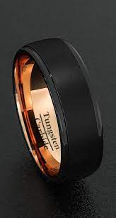 Mens Wedding Bands 8mm Tungsten Rings Black Brushed Step Edge Rose Gold Inner Comfort Fit Mens Wedding Rings Rings For Men Black Rings