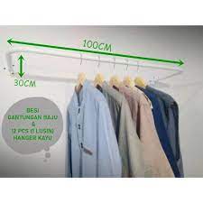 Rak gantungan gantungan baju dinding kayu. Jual Besi Gantungan Baju Dinding 100cm X 30cm Free 12 Hanger Kayu Kota Bekasi Rak Buku Ajaib Tokopedia