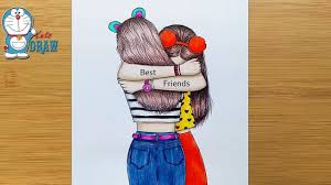 This coloring page for adults looks lovely in christmas colors like reds and greens. Best Friends Drawing Tutorial Step By Step How To Draw Two Friends Hugging Each Other Youtube