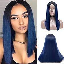 So, in lower light the hair will look darker and in brighter light the blue will be more visible. Amazon Com Ivy Hair New Trendy Blue Hairstyle Wigs Ombre Color Black To Blue Hair Wig Straight Long Synthetic Wigs For Women Middle Part Heat Resistant Hair Replacement Wigs 16 Inch Beauty