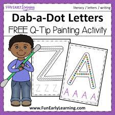 I like to start with just a few letter printables a day for the kids to work on . Dab A Dot Letters Q Tip Painting Fun Free Printable