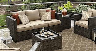 Grand Resort Monterey 3pc Sofa Seating Set Neutral Outdoor Decor Patio Rustic Pergola