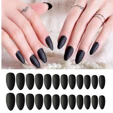 Amazon Com Umillars 24pcs Matte Pure Color Stiletto Nails False Gel Nails Art Tips Sets Full Cover Medium Almond Shape Acrylic Fake Nail Tips Gel Matte Black Beauty