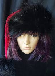 Black And Red Santa Hat Red Stretch Velvet Stocking Style Santa Hat With Luxury Black Trim Black Trim Stretch Velvet Santa Hat