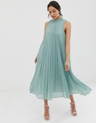 Asos Design Tall High Neck Pleated Broderie Midi Swing Dress Asos Con Imagenes Vestido De Swing Trajes Elegantes Vestidos De Novia