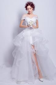 Unbranded women's organza cap sleeve short front long back wedding dresses. Chic High Low Front Short Long Back White Beach Wedding Dresses Bridal Laurafashionshop