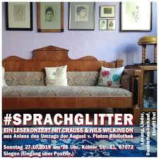 Wohnzimmer bei möbel bald siegen & olpe • entdecken sie die vielfalt unseres angebots und vereinbaren sie ihren individuellen beratungstermin in einer unserer filialen. Siegen Einladung Der August Von Platen Stiftung Lesekonzert Im Wohnzimmer Mit Crauss Und Nils Wilkinson Wirsiegen Das Siegerland Portal