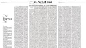 The new york times, new york, ny. The New York Times Dedicates Sunday Front Page Solely To Coronavirus Victims