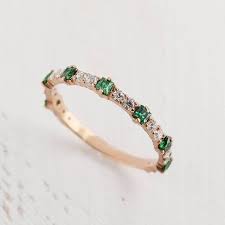 Womens Emerald Gold Wedding Band Unique Emerald Ring Dainty Etsy