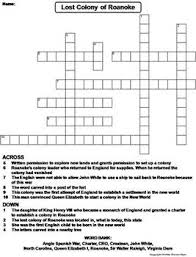 Lost Colony Of Roanoke Worksheet Crossword Puzzle