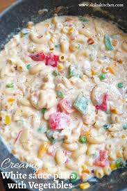 Transfer the macaroni and meat sauce mixture to a baking pan. White Sauce Pasta With Vegetables Pasta Recipes Learning To Cook