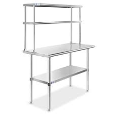Some feature slats that run parallel to the table's length and some have slats that run front to back. Gridmann Nsf Stainless Steel Commercial Kitchen Prep Work Table Plus A 2 Tier Shelf 48 In X 12 In Walmart Com Walmart Com